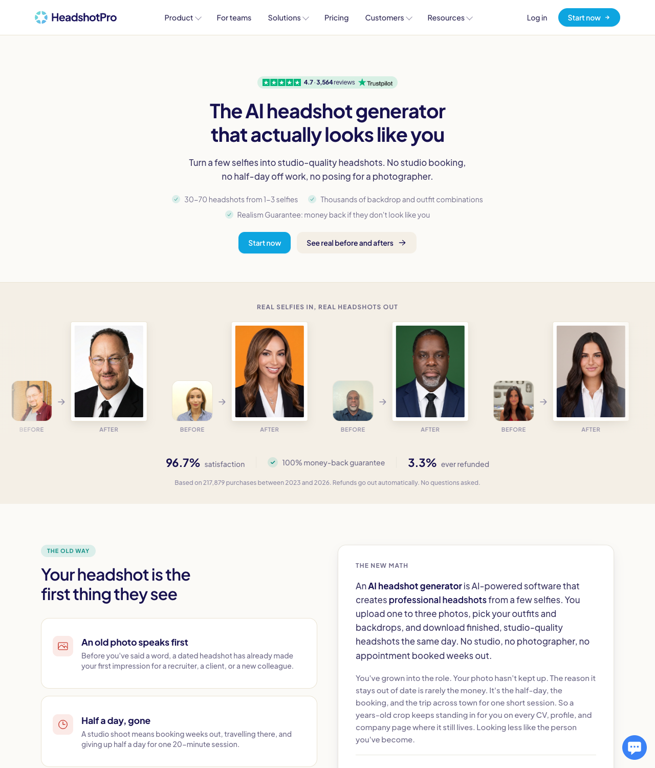 HeadshotPro AI headshot generator page